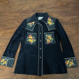 Vintage 1970s Roncelli leather and suede hand painted shirt